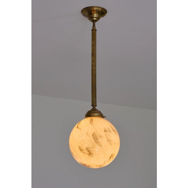 Art Deco Pendant in Brass and Marbled Glass, De La Mar Theatre, 1940s For Sale - Image 6 of 9