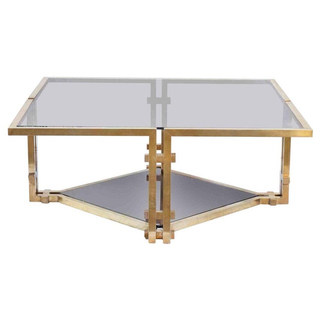 Vintage Brass and Fumé Glass Coffee Table, Italy, 1970s For Sale - Image 6 of 6