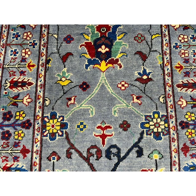 Blue Gray and Red Floral Wool Runner Rug, Persian Style, 2'9" X 9'7" For Sale - Image 9 of 17