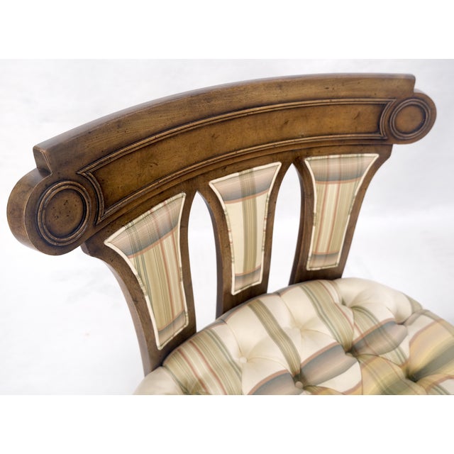 Wood Pair of Tufted Seats Burl Wood Back Oval Seats Slipper Chairs on Caters MINT For Sale - Image 7 of 14