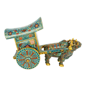 Chinese Brass Gilt Ox Drawn Cart With Cloisonné and Enamel 20th Century