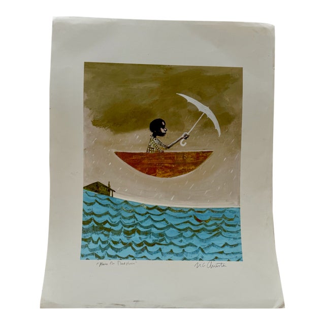 Mid 20th Century “Above the Flood Plain” Signed Art Print by m.g. Christie Contemporary Folk Illustration For Sale