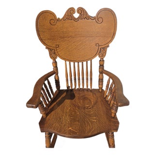 1890s Antique Oak Victorian Rocking Chair Larger Seat For Sale