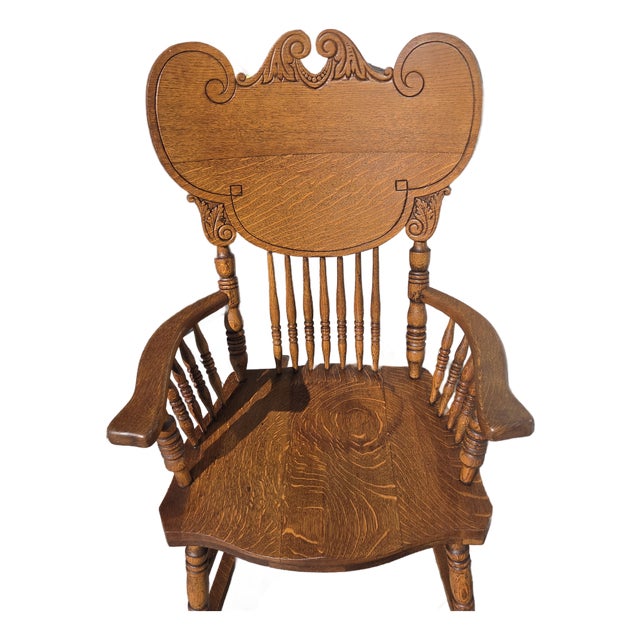 1890s Antique Oak Victorian Rocking Chair Larger Seat For Sale