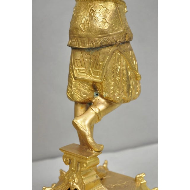Antique Orientalist Gold Gilt Bronze Figural Male and Female Candlesticks - Pair For Sale - Image 18 of 18