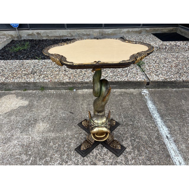 19th Century Venetian Giltwood Grotto Table. Offered is a rare Venetian grotto table in the shape of a dolphin with a...