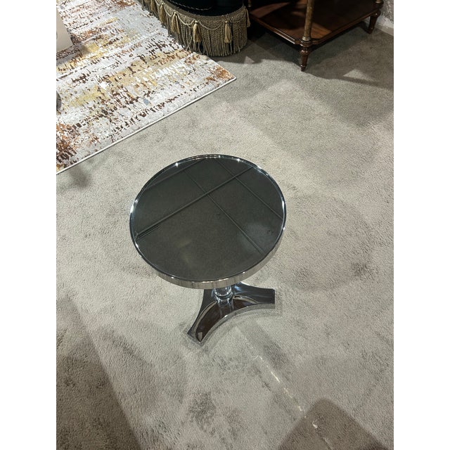 Art Deco Lexington Rounded Mirror End Table With Chrome and Acrylic Base For Sale - Image 3 of 5