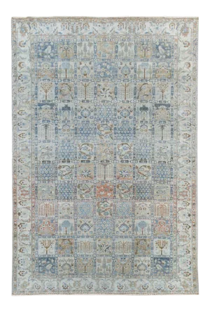 Antique Tabriz Handmade Blue Designed Geometric Pattern Wool Rug