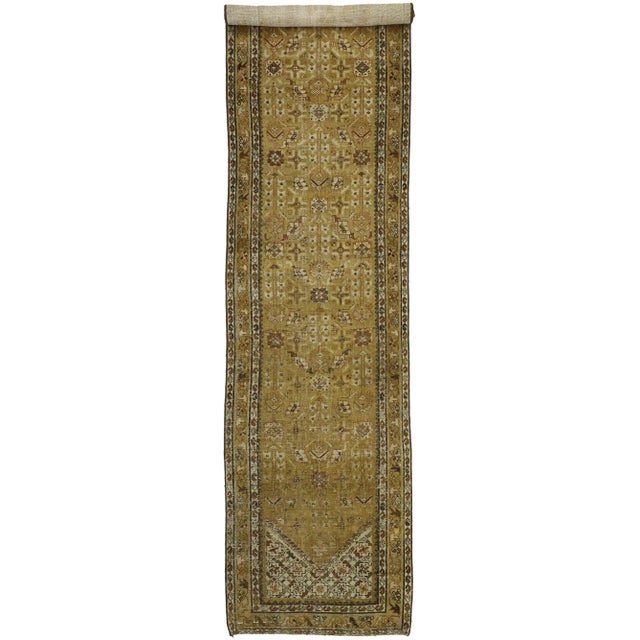 Antique Persian Malayer Runner With Guli Hinnai Flower - 03'04 X 16'01 For Sale - Image 9 of 10