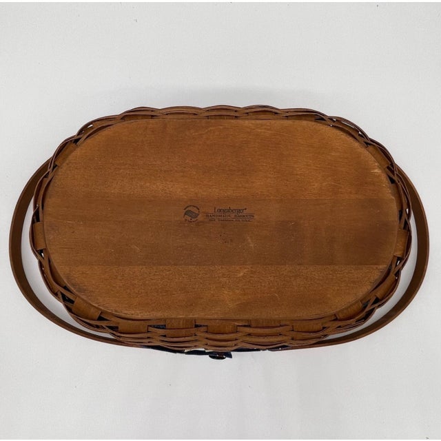 Farmhouse Vintage Longaberger Oval Market Basket With American Celebrations Liner, Protector For Sale - Image 3 of 5