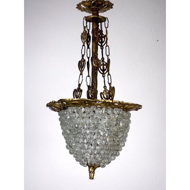 Antique French Brass Glass Grape Shade Chandelier, 1930s For Sale - Image 4 of 11