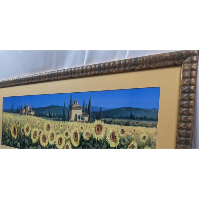 Late 20th Century Late 20th Century Large Tuscan Sunflower Panorama Framed & Matted Landscape Print Rustic Italian Countryside For Sale - Image 5 of 17