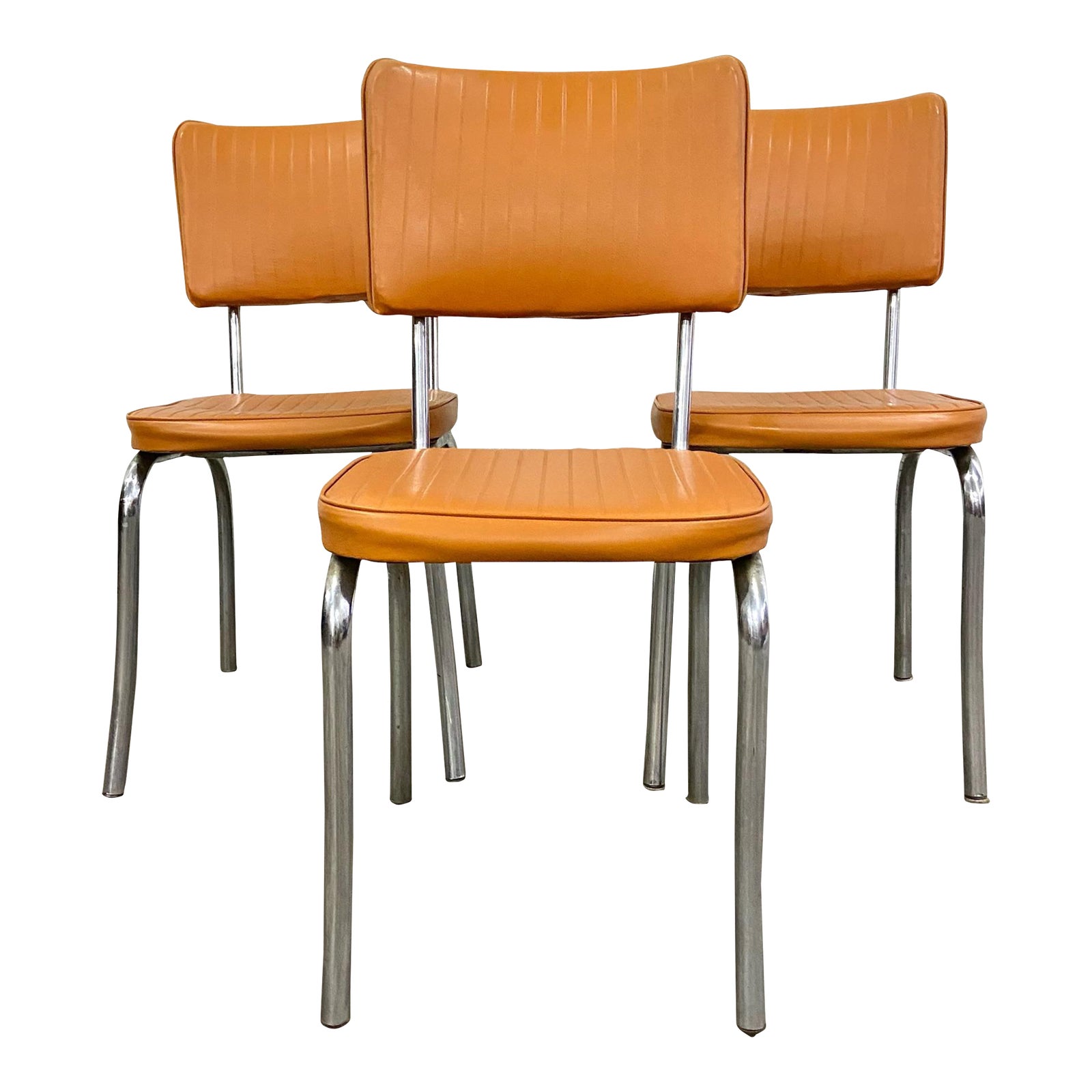 Vintage Mid Century Tubular Chrome Vinyl Dining Chairs Set of 3