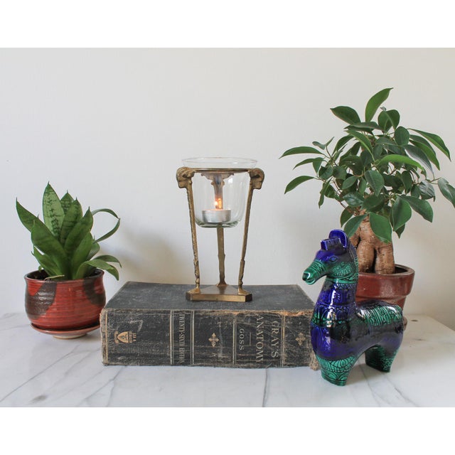 Brass Vintage Solid Brass Stand With Rams Head and Feet Tea Light Holder For Sale - Image 8 of 11