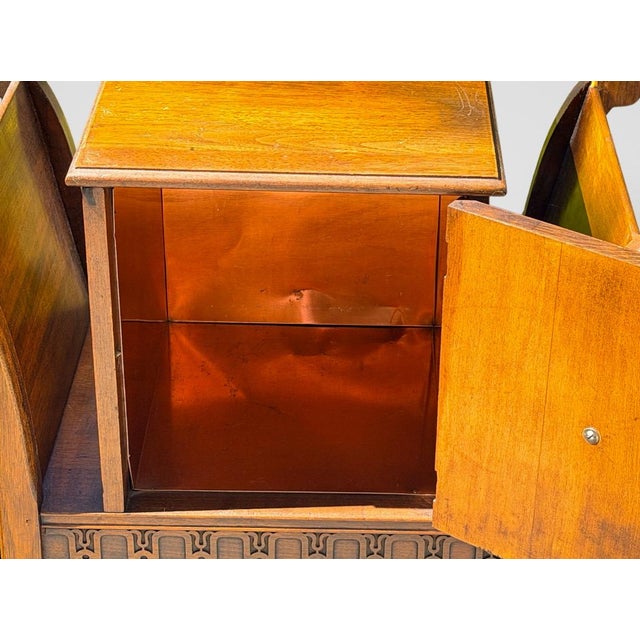Wood Vintage Art Deco Neoclassical Mahogany Copper-Lined Humidor Magazine Side Table For Sale - Image 7 of 18