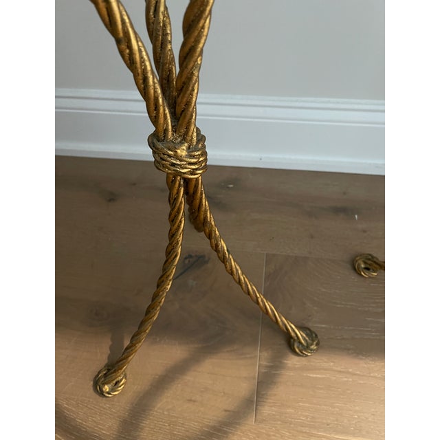 1950s Pair of Mid Century Italian Rope Twist and Tassel Aluminum Tables For Sale - Image 5 of 7
