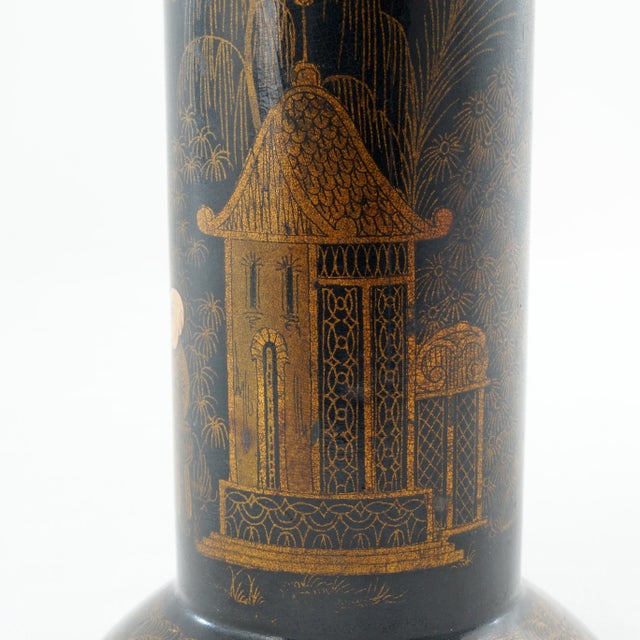 Black Antique Japanese Lacquer Chinoiserie Brush/Pen Holder Spill Vase Late 19th Century For Sale - Image 8 of 10