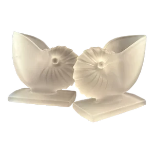Pair of 1940s New Martinsville Satin Glass Nautilus Seashell Bookends