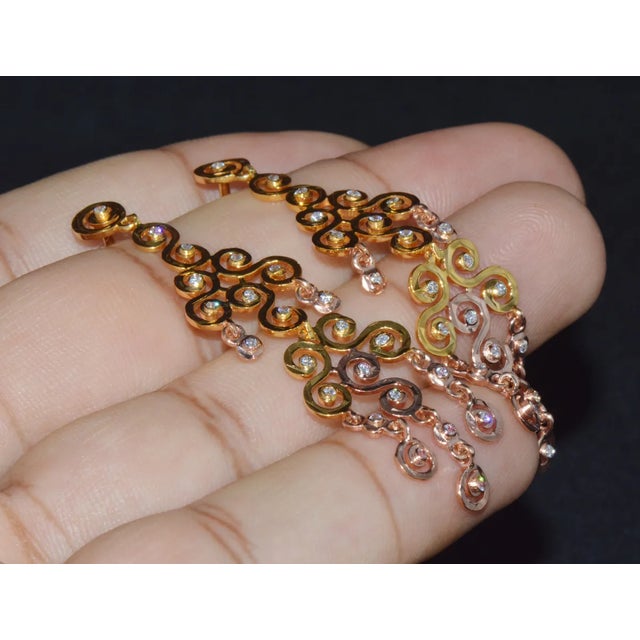 Certified Natural 1.55Cts VS F Diamond 18K Solid Gold Chandelier Earrings, A Pair For Sale - Image 10 of 10