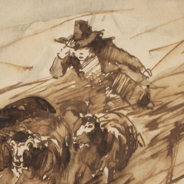 Filippo Palizzi, Scene with Horses, Ink on Paper, Framed For Sale - Image 4 of 11