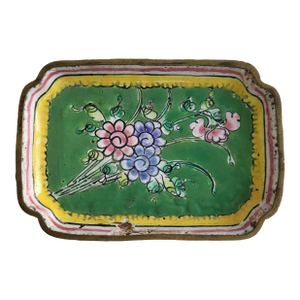 Antique Chinese Green Floral Cloisonne Dish