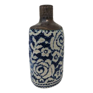 Costal Blue, White, and Metalic Hand Painted and Handmade Ceramic Floral Vase Description