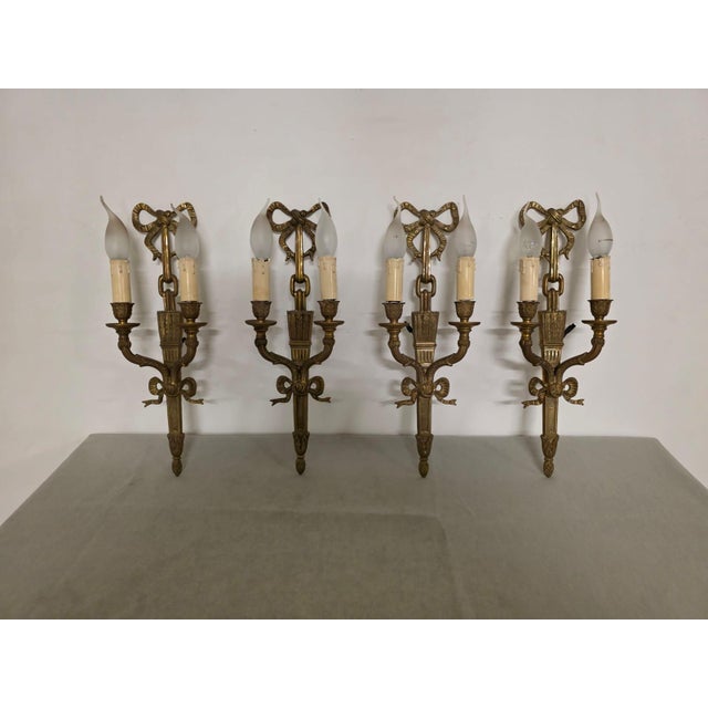 Louis XVI Style Bronze Wall Lamps, 1940s, Set of 4 For Sale - Image 12 of 12