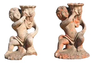 Vintage Cast Terracotta Figural 28" Cherub Putti Garden Planter Pots - A Pair