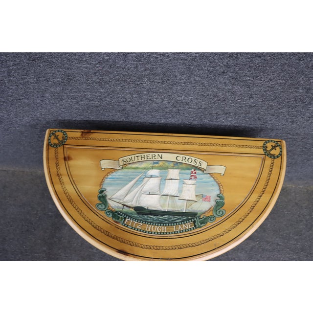 Paint Decorated Pine Demi-Lune Console Table With Ship Motif For Sale - Image 11 of 12
