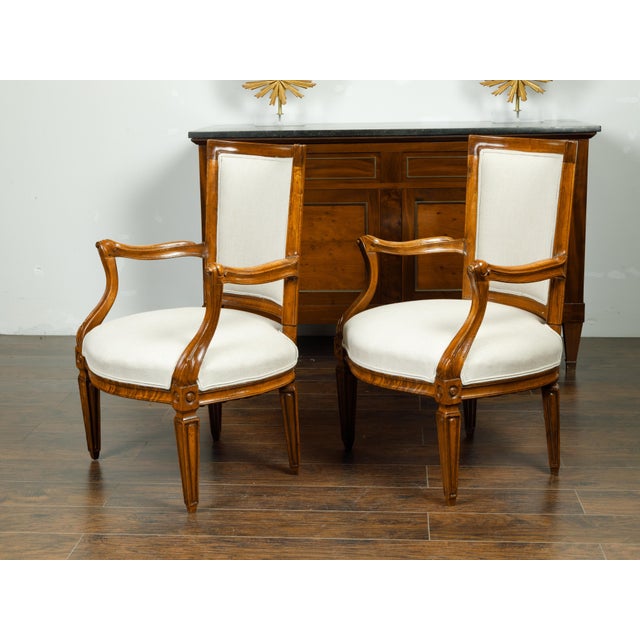 Pair of Italian 1860s Walnut Armchairs with Tapered Legs and New Upholstery For Sale In Atlanta - Image 6 of 9