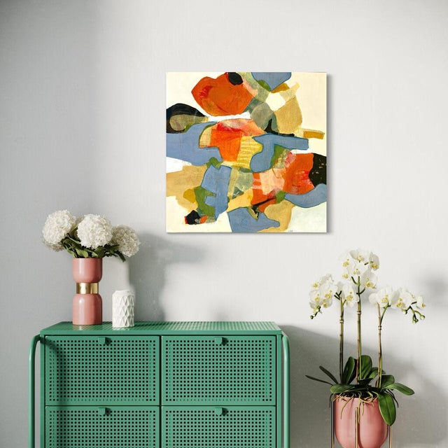 Textile Lee Cox "Fandango" Acrylic on Canvas, Square Abstract Collage Painting in Orange, 2025 For Sale - Image 7 of 8