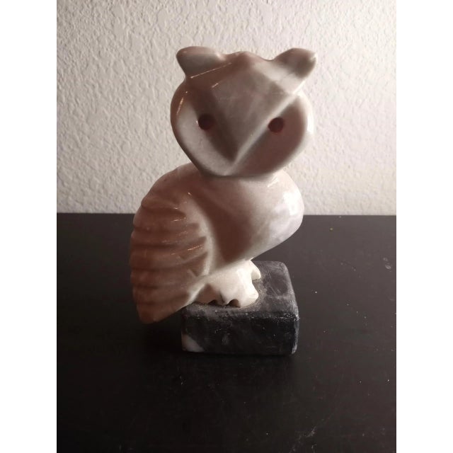 Stone 1980s Hand Carved Solid Marble Owl Sculpture For Sale - Image 7 of 7