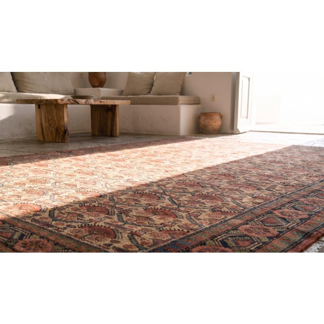 Ivory Splendid Harshang Arabesque on a Beautifully Ivory Background Color Antique Persian Malayer Rug For Sale - Image 8 of 10