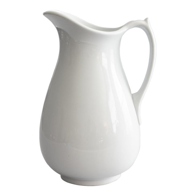 Large Antique 19th Century English White Ironstone Pitcher For Sale