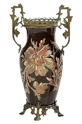 Antique French Art Nouveau Floral Majolica Vase