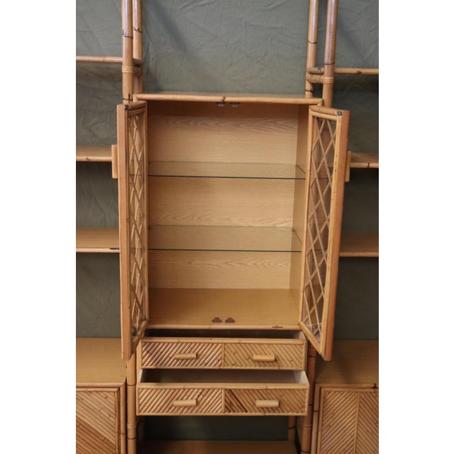 Large Italian Rattan and Bamboo Bookcase, 1960s For Sale - Image 9 of 11