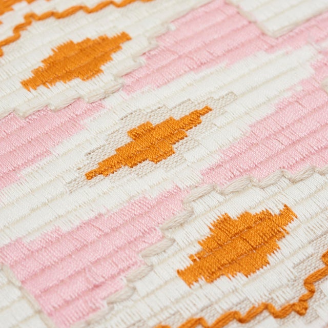 Schumacher Schumacher Bayeta Pink and Orange Embroidery Pillow For Sale - Image 4 of 6