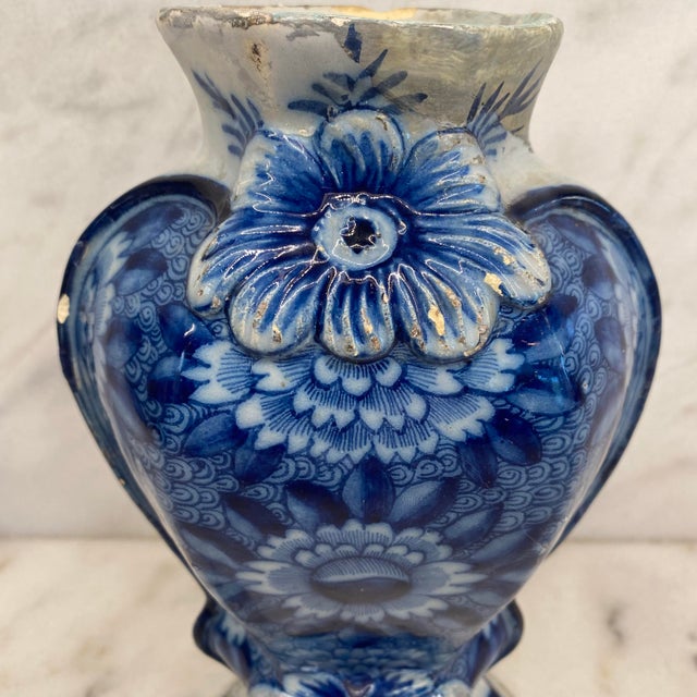 Early Antique Dutch Delft Blue and White Floral Vase, Netherlands For Sale - Image 9 of 18