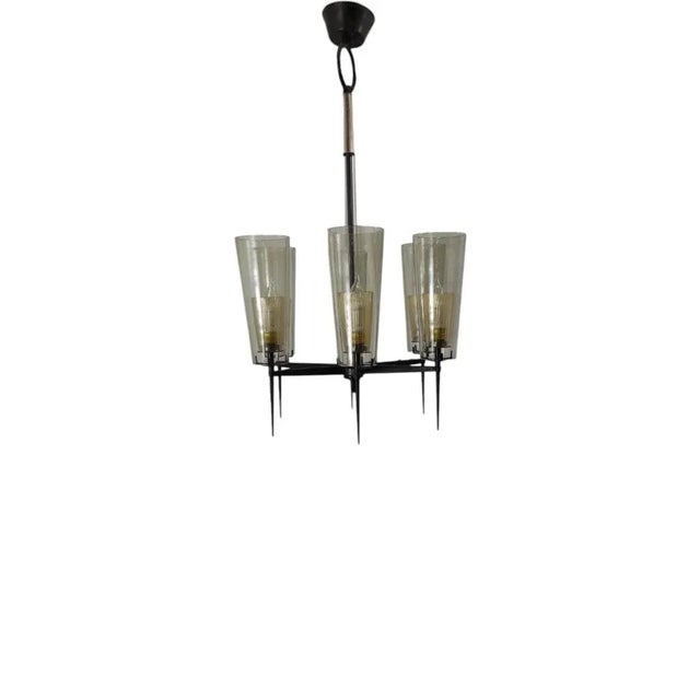 Ceiling Lamp in Brass and Murano Glass, 1950s For Sale - Image 9 of 9