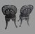Mid 20th Century Pair Vintage Cast Aluminum Patio Garden Chairs Greek Key Shell Back Black Metal For Sale - Image 5 of 7