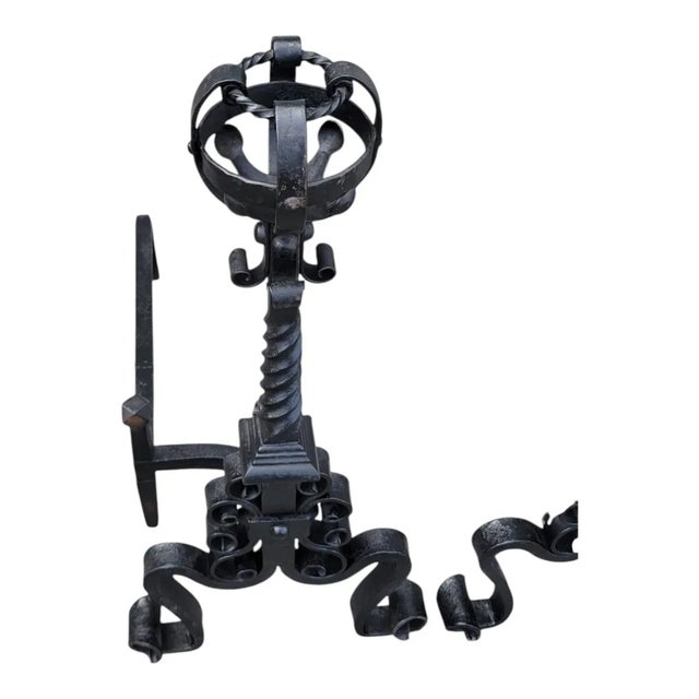 Pair of 1920s Wrought Iron Andirons Arts & Crafts Fireplace Antique For Sale - Image 13 of 14