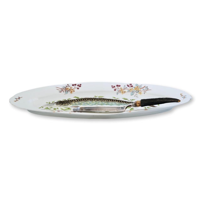 Mid 20th Century Early 1900s French Limoges Fish Platter With Stag Horn Handle Server For Sale - Image 5 of 5