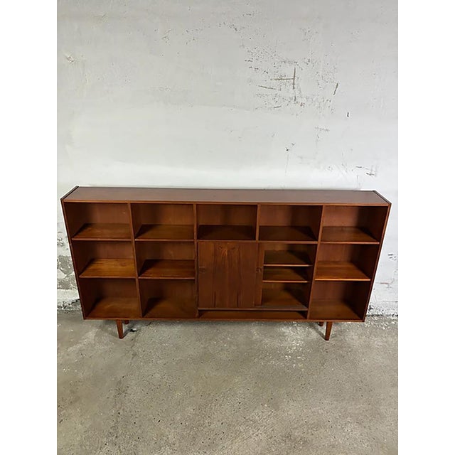 Mid-Century Modern Danish Teak Bookcase with Open Compartments and Sliding Doors, 1950s For Sale - Image 3 of 7