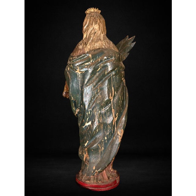 Green Spanish Artist, Figure of Saint Catherine, 18th Century, Polychrome Wood For Sale - Image 8 of 9