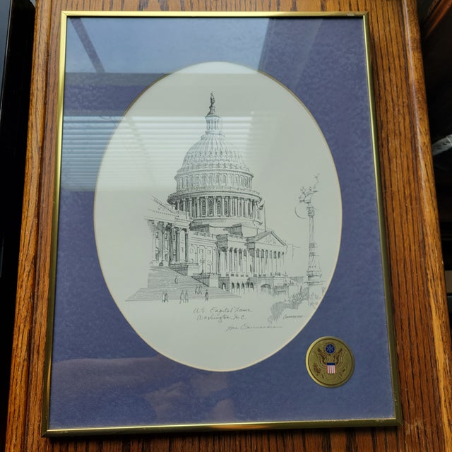 The product is a vintage Don Cannavaro framed and signed lithograph featuring the US Capitol Dome in Washington. This...
