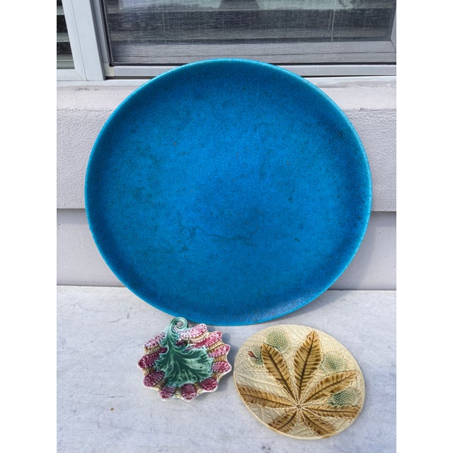 Art Deco Oversized French Aqua Blue Platter Edmond Lachenal For Sale - Image 4 of 8