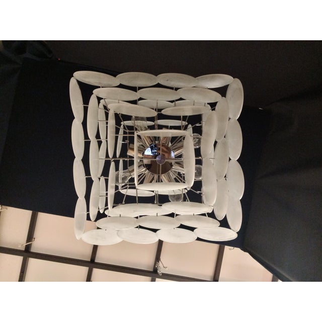 Ivory Vintage Alabaster White Murano Disc Chandelier from Mazzega, Venice, Italy, 1981 For Sale - Image 8 of 9