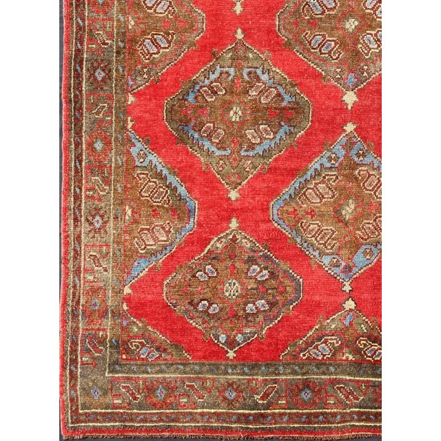 Turkish Antique Turkish Oushak-Handwoven With All Over Diamond Geometric in Red, Brown, Green, Blue For Sale - Image 3 of 7