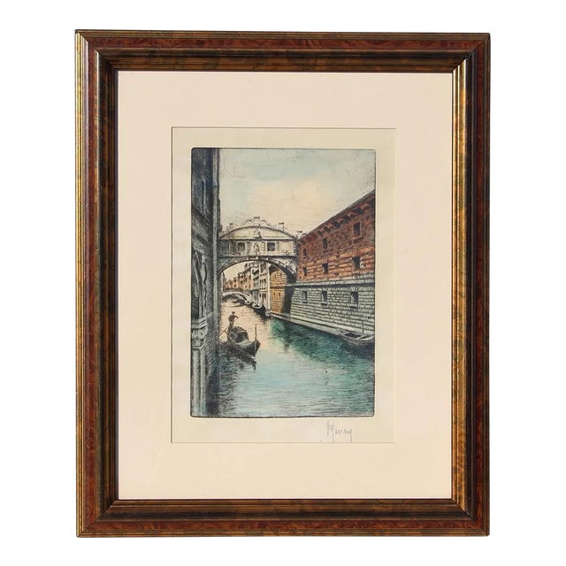 1930s Bridge of Sighs Venice Aquatint, Italian, Framed and Signed For Sale