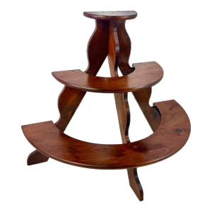 1970s Vintage Arts & Crafts Boho Chic Pine 3-Tier Half Moon Plant Stand, Dark Stain
